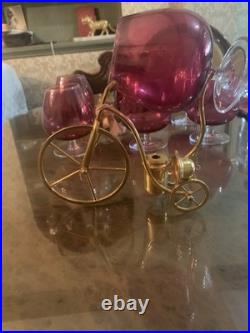 Brandy Licor Crystal Colored Glasses With Tricycle Metallic Warmer Set Of 7