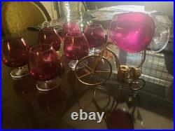 Brandy Licor Crystal Colored Glasses With Tricycle Metallic Warmer Set Of 7