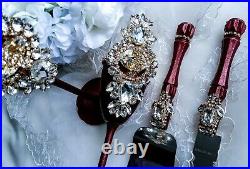 Burgundy wedding toast flute and cake server set Crystal wedding glasses