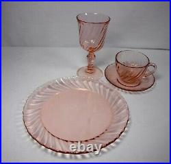 CRISTAL d'ARQUES crystal ROSALINE PINK 16-piece Luncheon SET SERVICE for 4