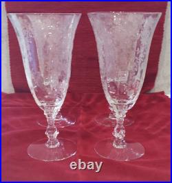 Cambridge Rose Point 3121 Crystal Tumblers Set Of 4 10 Oz Water Glass 7 1/8 in