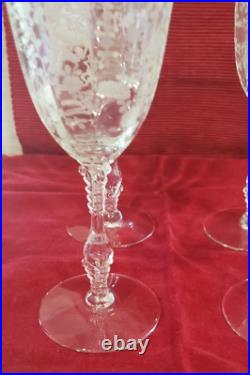 Cambridge Rose Point 3121 Stem Water Goblet Crystal Glass 10 oz 8 1/4 in Set 4