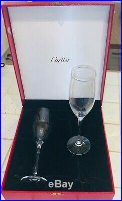 Cartier Crystal Champagne Fluted Glasses 2pc Set withpresentation case