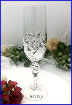 Champagne Flutes Bohemia Crystal Pinwheel Clear cut Crystal Set of 6