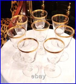 Charming Vintage Set Of 8 Gold Rim Crystal Wine Glasses, 6.25'