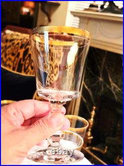 Charming Vintage Set Of 8 Gold Rim Crystal Wine Glasses, 6.25'