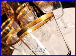 Charming Vintage Set Of 8 Gold Rim Crystal Wine Glasses, 6.25'
