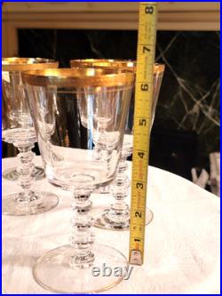 Charming Vintage Set Of 8 Gold Rim Crystal Wine Glasses, 6.25'