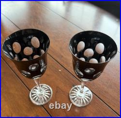 Christofle Black Crystal Kawali Knotched Wine glasses Set of 6. RARE unused