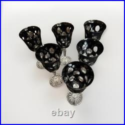 Christofle Black Crystal Kawali Knotched Wine glasses Set of 6. RARE unused