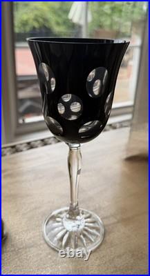 Christofle Black Crystal Kawali Knotched Wine glasses Set of 6. RARE unused