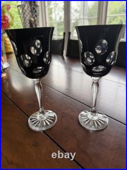Christofle Black Crystal Kawali Knotched Wine glasses Set of 6. RARE unused