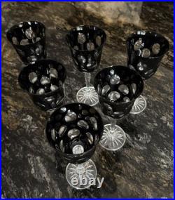 Christofle Black Crystal Kawali Knotched Wine glasses Set of 6. RARE unused