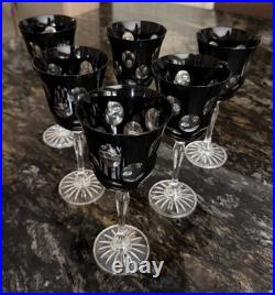 Christofle Black Crystal Kawali Knotched Wine glasses Set of 6. RARE unused