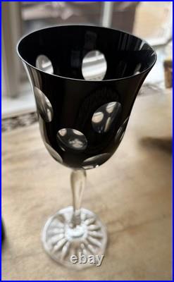 Christofle Black Crystal Kawali Knotched Wine glasses Set of 6. RARE unused