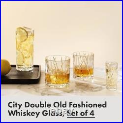 City Asymmetric Whiskey Glass Set 11 Oz, 4 Pack