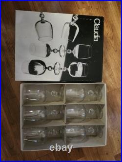 Claudia Crystal Wine Glasses 1960s Retro Set of 6 Vintage Barware