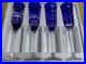 Cobalt Blue Crystal Cut to Clear Champagne Glass Flute Long Stemmed Set 8