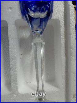 Cobalt Blue Crystal Cut to Clear Champagne Glass Flute Long Stemmed Set 8
