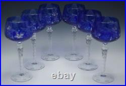 Cobalt Cut To Clear Lausitzer Germany Set Of 6 Hock Goblets 8