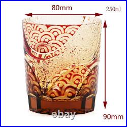 Colored Hand Cut To Crystal Drinkware Set Whiskey Glasses 8oz Beverage 4pcs