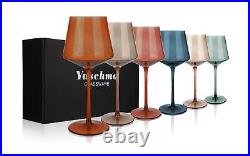 Colored Wine Glasses Set of 6, Large 15.7oz Hand Blown Crystal Wine Glassware