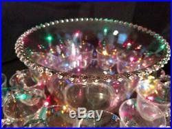 Complete Candlewick Punch Bowl Set 17 pcs. Bowl, Underplate, Ladle & 14 Cups