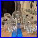 Corning Floral Decorated Clear Glass Carafe + 8 Tumblers Set