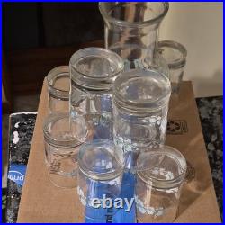Corning Floral Decorated Clear Glass Carafe + 8 Tumblers Set