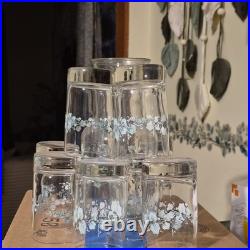 Corning Floral Decorated Clear Glass Carafe + 8 Tumblers Set