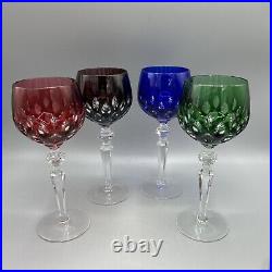 Cristallerie Lorraine France Crystal Wine Glasses Goblets Set of 4 Cut To Clear