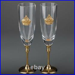 Crystal 2 Glasses newlyweds Set Metal Leg Wedding Glass Home Decor Gold Kitchen