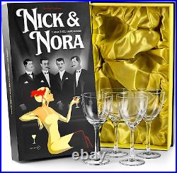 Crystal 5 Oz Retro Nick and Nora Coupe Glasses Set of 4 Vintage Bar Glasswar