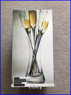 Crystal Artland Art Land Champagne Glasses Set Of Six Long Colored Stems & Vase