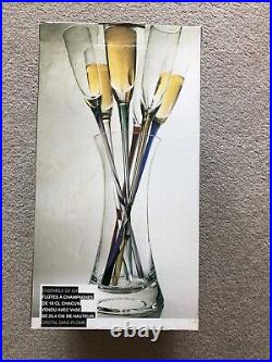 Crystal Artland Art Land Champagne Glasses Set Of Six Long Colored Stems & Vase