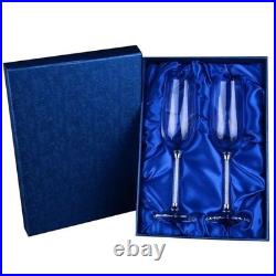 Crystal Champagne Glass Set Handmade Diamond Wine Goblets Pair