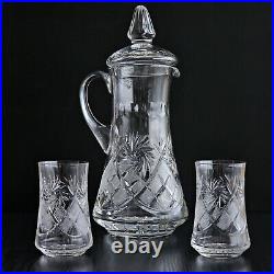 Crystal Drinking Set 50 oz Pitcher & 2 Glasses, Hand-Cut Neman Glassworks