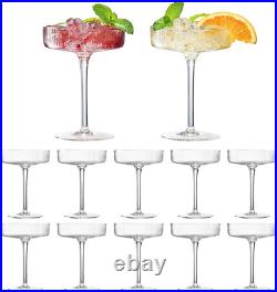 Crystal Glass Ribbed Vintage Art Deco Coupe 8Oz. Set of 12 Crystal Glasses W