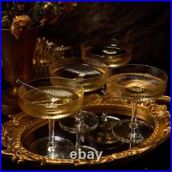 Crystal Glass Ribbed Vintage Art Deco Coupe 8Oz. Set of 12 Crystal Glasses W