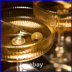 Crystal Glass Ribbed Vintage Art Deco Coupe 8Oz. Set of 12 Crystal Glasses W