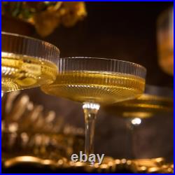 Crystal Glass Ribbed Vintage Art Deco Coupe 8Oz. Set of 12 Crystal Glasses W