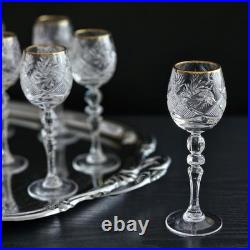 Crystal Sherry Gold Rim Glass 2 oz, 60ml, Modern Russian Cut, Set of 6