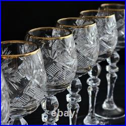 Crystal Sherry Gold Rim Glass 2 oz, 60ml, Modern Russian Cut, Set of 6