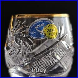 Crystal Sherry Gold Rim Glass 2 oz, 60ml, Modern Russian Cut, Set of 6