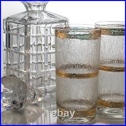 Crystal Whiskey Decanter Set Culver 22k Gold Glassware Retro Barware