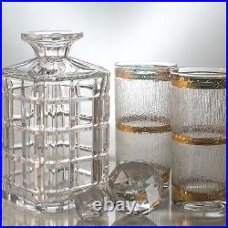 Crystal Whiskey Decanter Set Culver 22k Gold Glassware Retro Barware