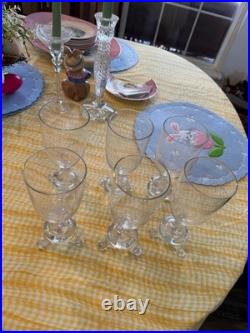 Crystal Wine Goblets Set of Six Clear Glass Stemware Elegant Dining Vintage READ