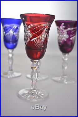 Crystal glass Vodka shots set of 6 from Poland handmade Color mix