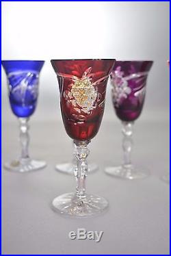 Crystal glass Vodka shots set of 6 from Poland handmade Color mix