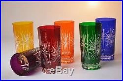 Crystal glass juice set of 6 from Poland Hand Made HANDMADE Color MIX